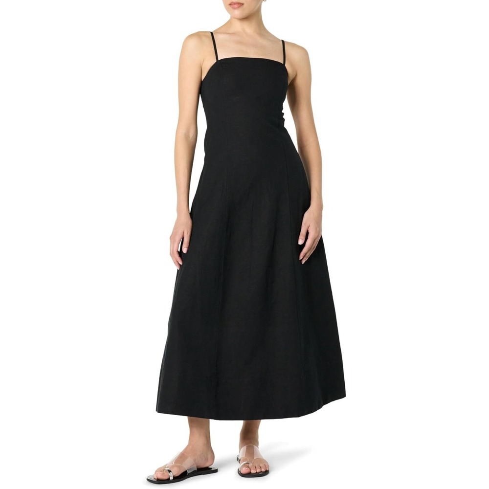 The Drop Women's Daphne Square Neck Linen Maxi Dress, Black, Medium